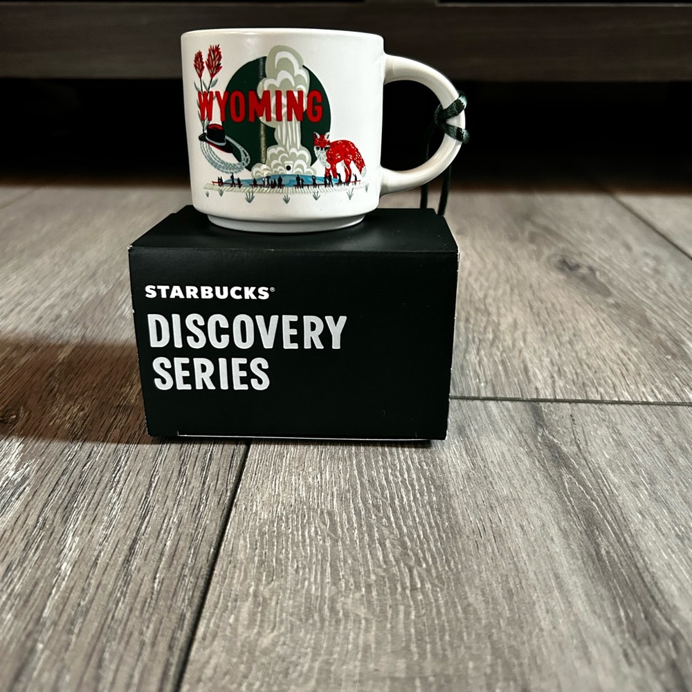 Starbucks Wyoming White Ceramic Mug with Red and Green Accents